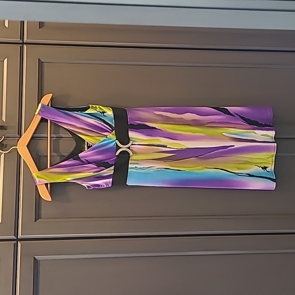 Never worn multicolored Frank Lyman size 10 water colour look sleeveless dress - Picture 1 of 9